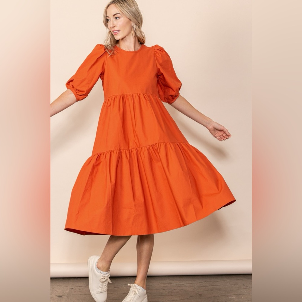 Poplin Tiered Plus Midi Dress